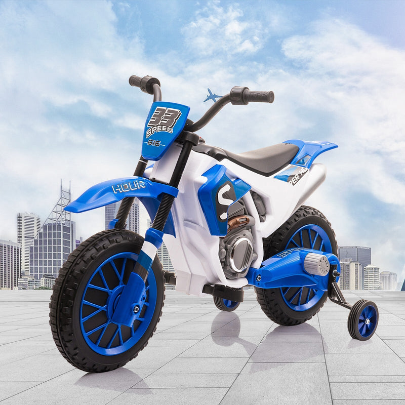 Electric 12V Blue Kids Ride-On Motorcycle with Training Wheels