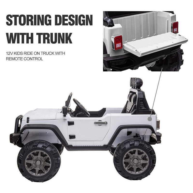 TOBBI 12V 2-Speed Battery Powered Jeep Wrangler Ride On Toy - White (Open Box)