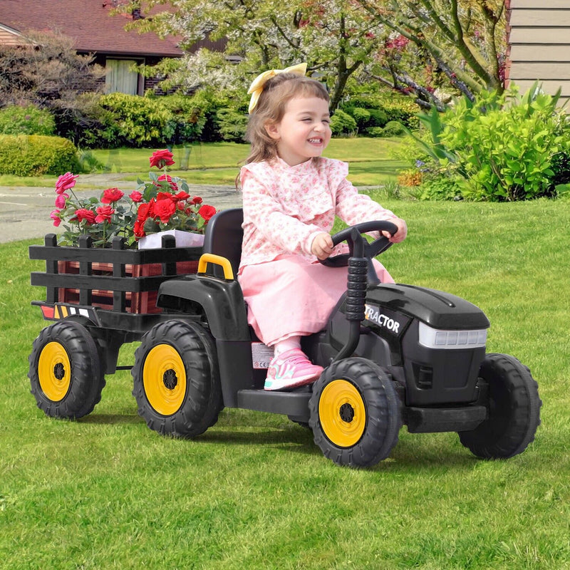 12V Battery-Powered Ride-On Tractor Toy with Trailer and 35W Dual Motor