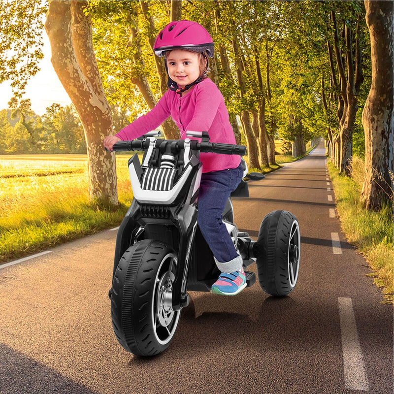 TOBBI 12V Electric 3-Wheeled Ride On Motorcycle for Kids 3 and Up - Black