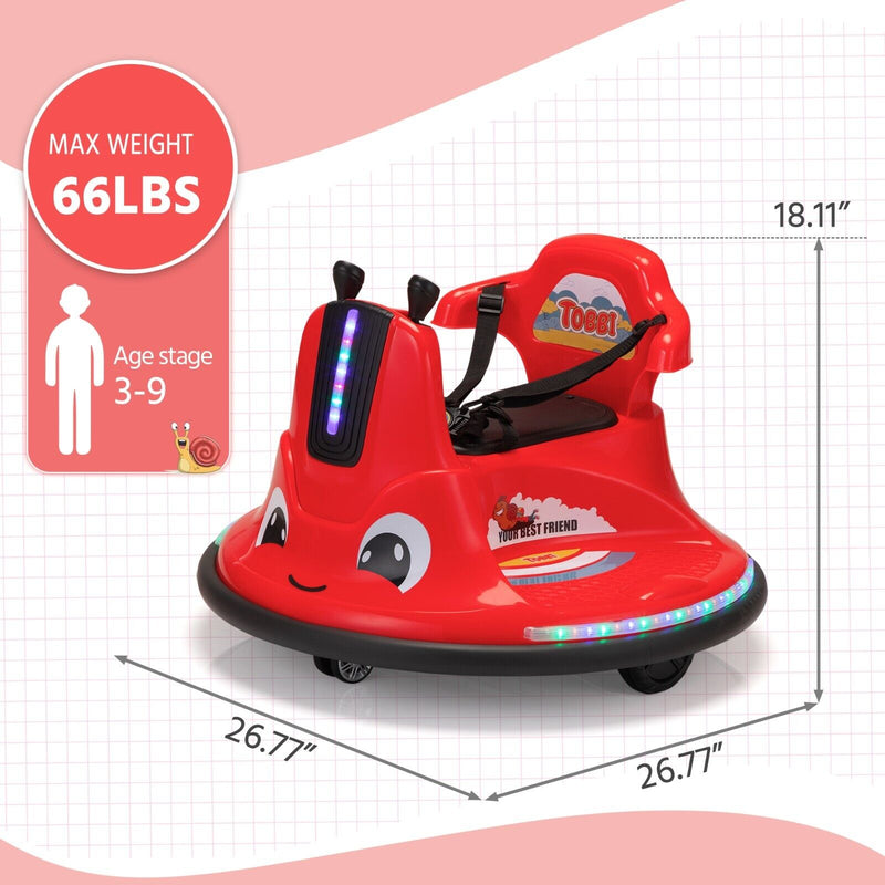 TOBBI 12V Electric Bumper Snail Car for Toddlers with Remote Control