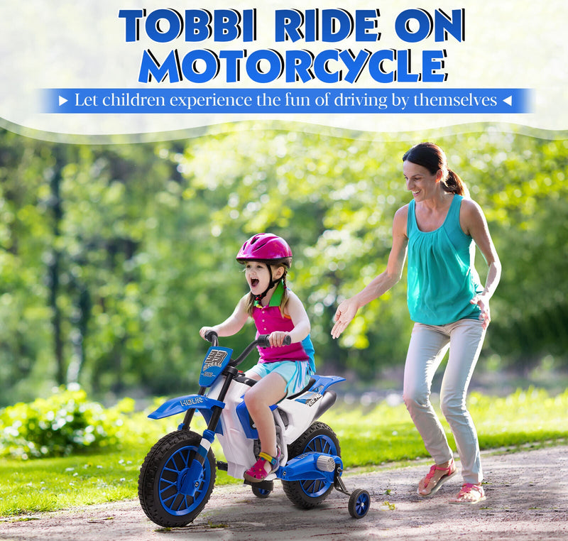 TOBBI 12V Electric Dirt Bike for Kids with Training Wheels - Realistic Motorbike Experience