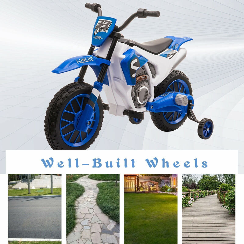 TOBBI 12V Electric Dirt Bike for Kids with Training Wheels - Realistic Motorbike Experience