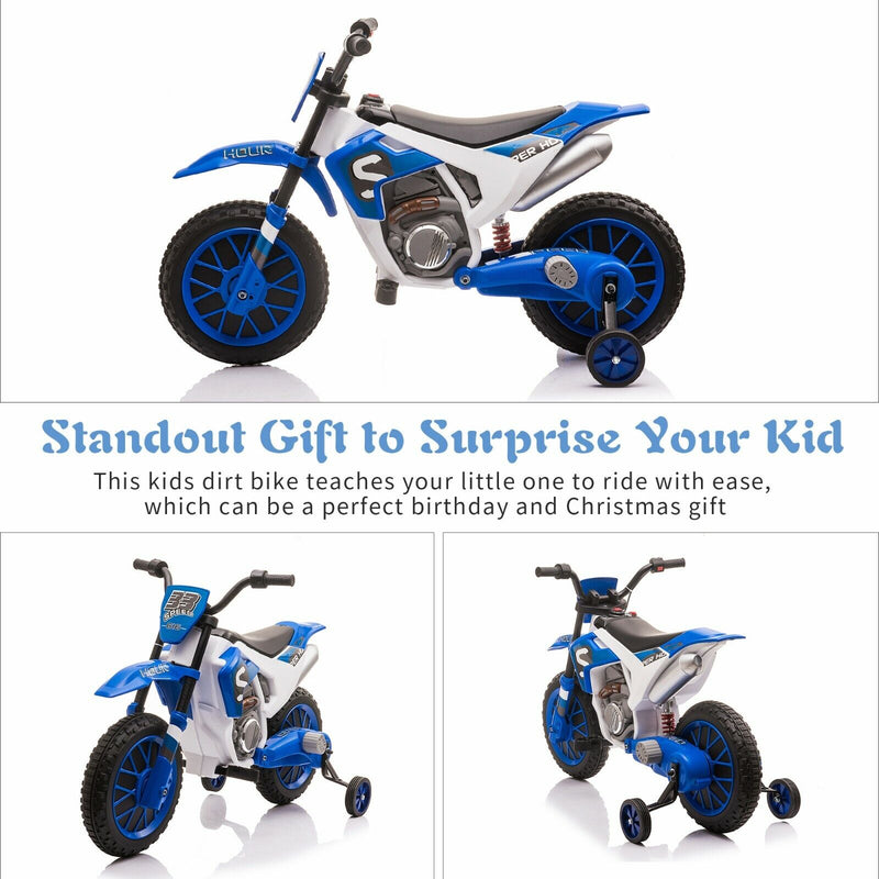 TOBBI 12V Electric Dirt Bike for Kids with Training Wheels - Realistic Motorbike Experience