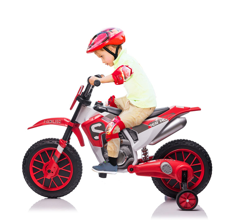 TOBBI 12V Electric Dirt Bike for Kids with Training Wheels - Realistic Motorbike Experience
