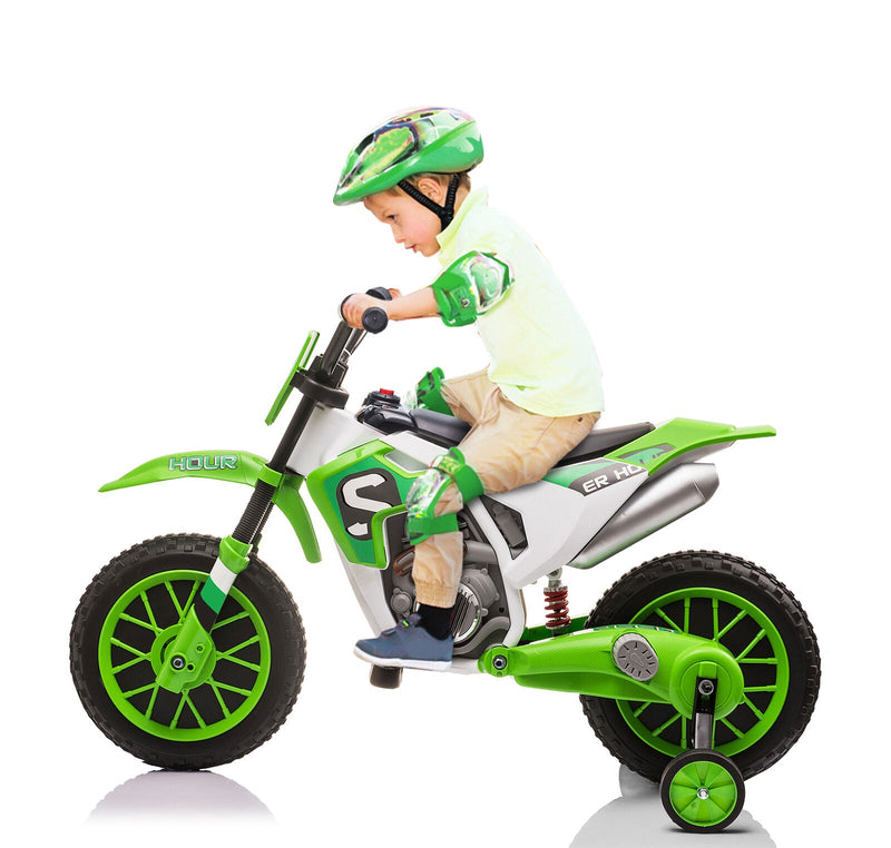 TOBBI 12V Electric Dirt Bike for Kids with Training Wheels - Realistic Motorbike Experience