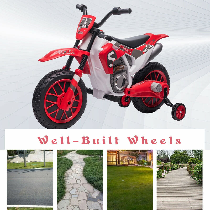 Electric Dirt Bike for Kids with Training Wheels - 12V Off-Road Ride-On Toy