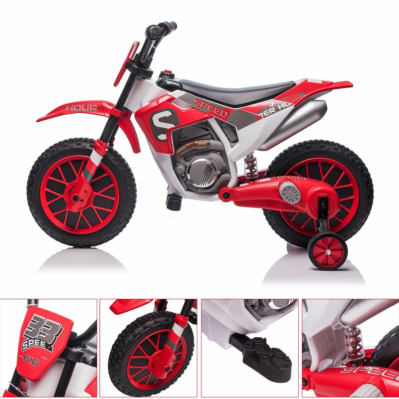 Electric Dirt Bike for Kids with Training Wheels - 12V Off-Road Ride-On Toy