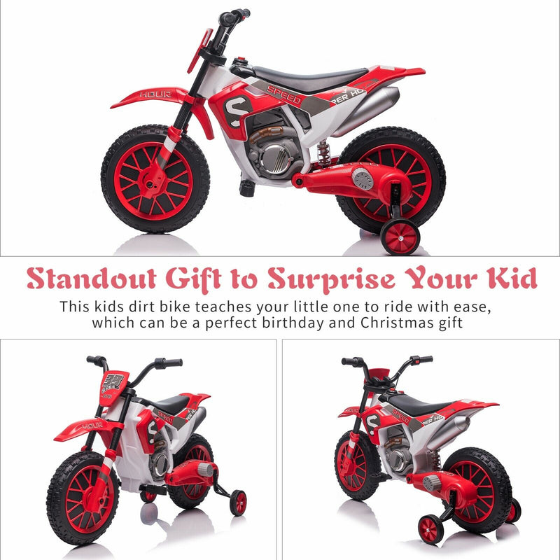 Electric Dirt Bike for Kids with Training Wheels - 12V Off-Road Ride-On Toy