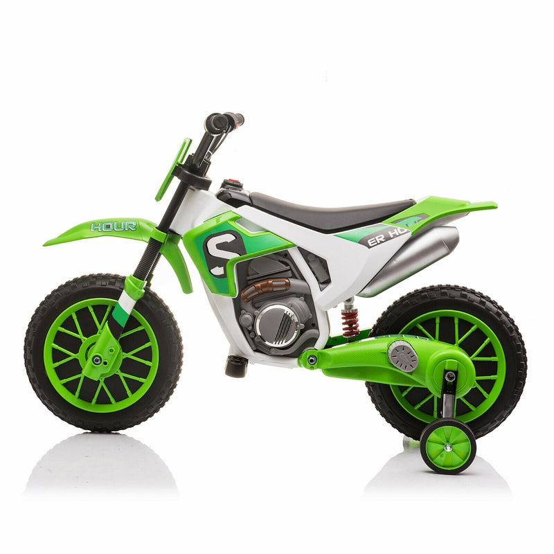 Electric Dirt Bike for Kids with Training Wheels - 12V Off-Road Ride-On Toy