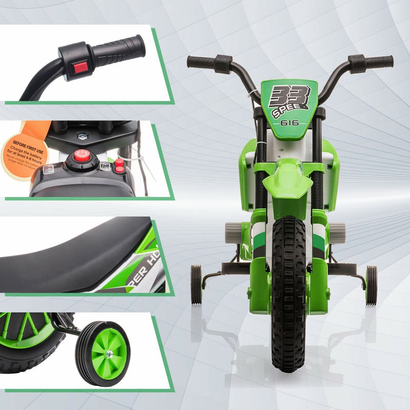 Electric Dirt Bike for Kids with Training Wheels - 12V Off-Road Ride-On Toy