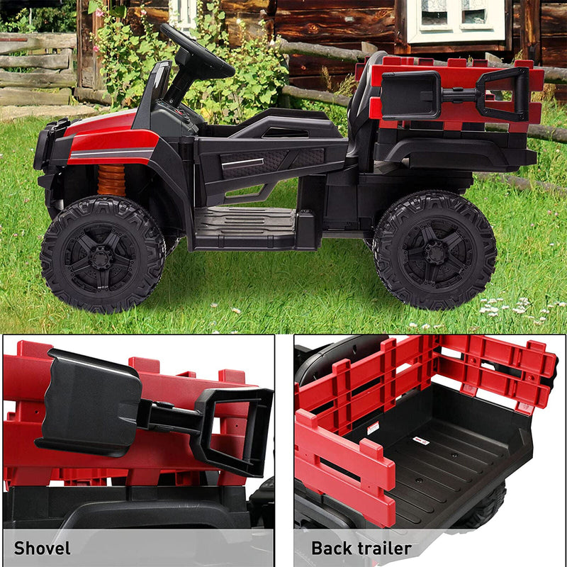 TOBBI 12V Electric Farm Truck Ride On with Trailer - Red