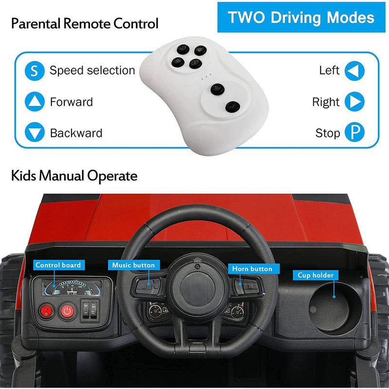 TOBBI 12V Electric Farm Truck Ride On with Trailer - Red