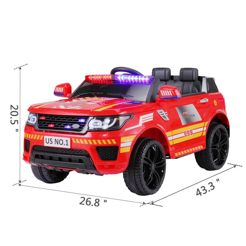 TOBBI 12V Electric Fire Truck Kids Ride-On Police Car with Megaphone, Remote Control, and Lights