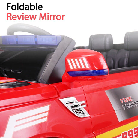 TOBBI 12V Electric Fire Truck Kids Ride-On Police Car with Megaphone, Remote Control, and Lights