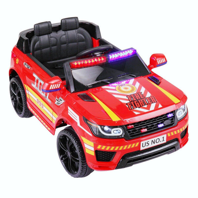 TOBBI 12V Electric Fire Truck Ride On Car for Kids with Remote Control and Real Megaphone