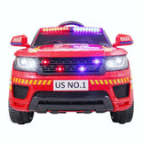 TOBBI 12V Electric Kids Police Car Fire Truck with Megaphone, Remote Control, and Lights