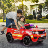 TOBBI 12V Electric Kids Police Car Fire Truck with Megaphone, Remote Control, and Lights