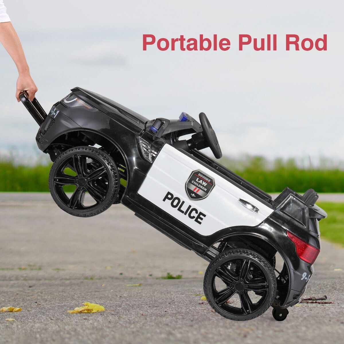 TOBBI 12V Electric Kids Police Car with Remote Control and Real Megaphone