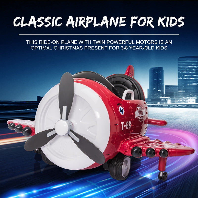 12V Electric Kids Ride-On Airplane Car with Joystick Control for Ages 3-6