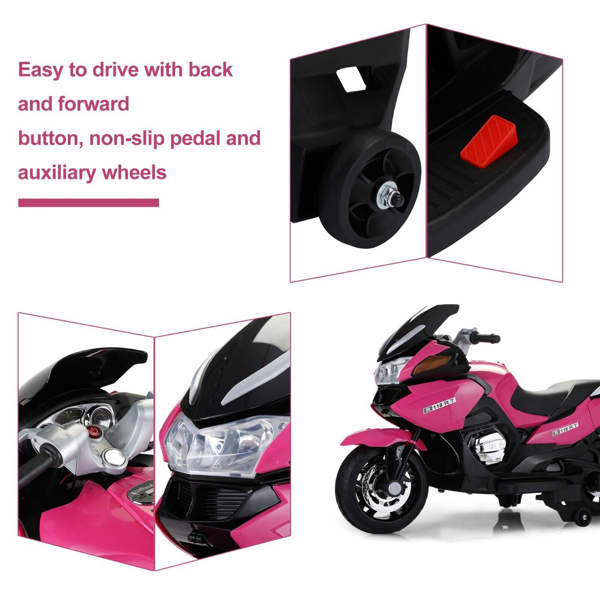 TOBBI 12V Electric Kids Ride-On Motorcycle with Training Wheels