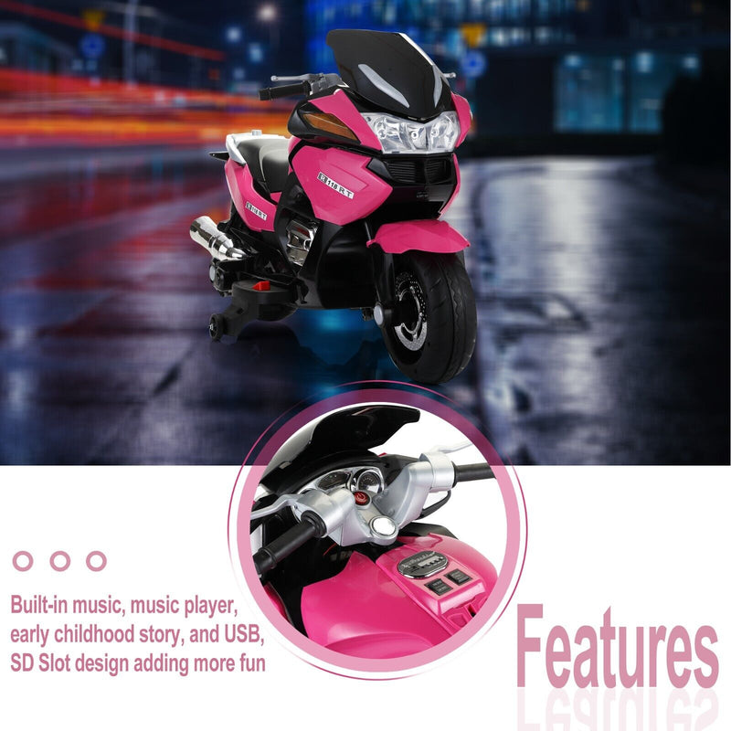 TOBBI 12V Electric Kids Ride-On Motorcycle with Training Wheels