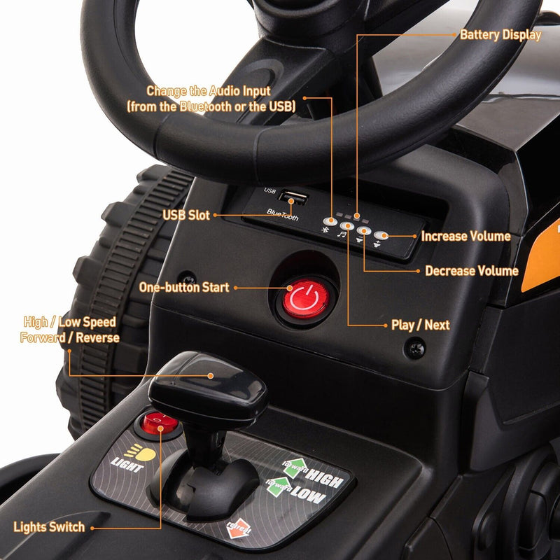TOBBI 12V Electric Kids Ride On Tractor with Trailer and Lights