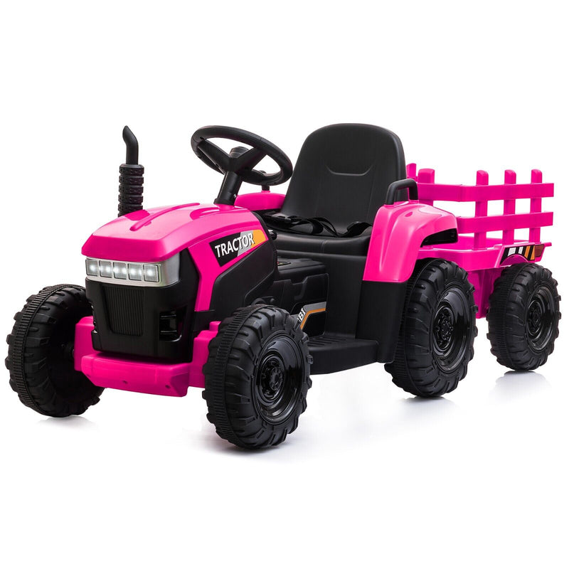 TOBBI 12V Electric Kids Tractor with Trailer and Dual Motors