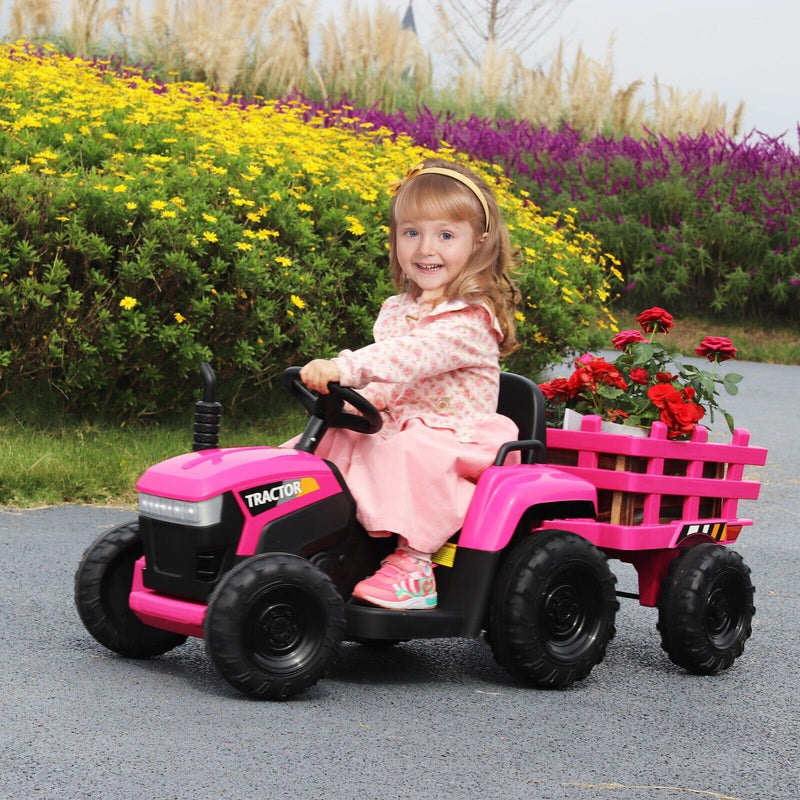 TOBBI 12V Electric Kids Tractor with Trailer and Dual Motors