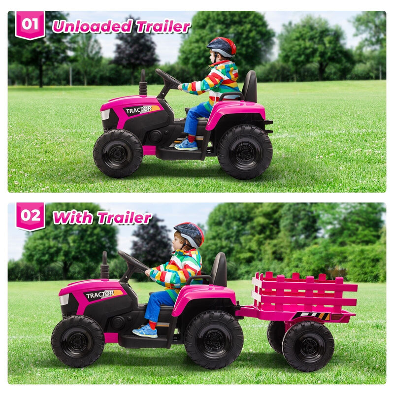 TOBBI 12V Electric Kids Tractor with Trailer - Battery Powered Ride-On Toy for Children