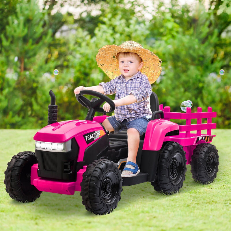 TOBBI 12V Electric Kids Tractor with Trailer - Battery Powered Ride-On Toy for Children