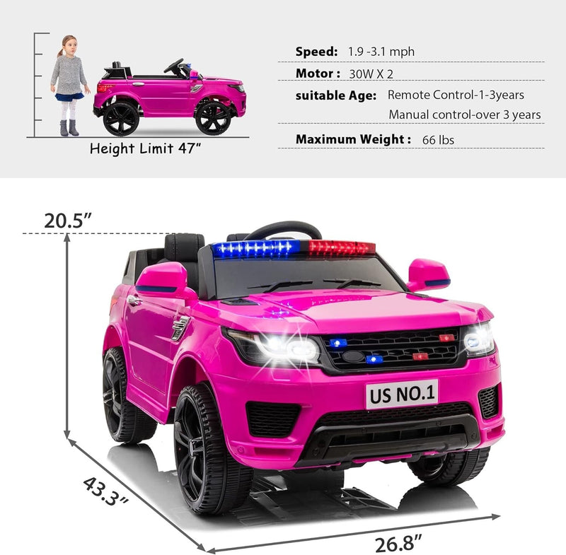 12V Battery-Powered Electric Police SUV Toy Car with Remote Control