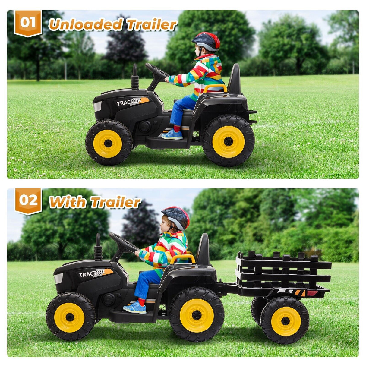 TOBBI 12V Electric Tractor Ride-On Toy with Trailer for Kids - Battery Powered Vehicle