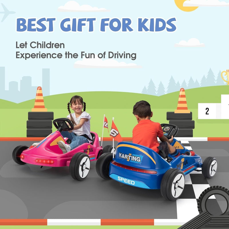 12V Kids Electric Ride-On Go Kart Toy Car with Remote Control for Ages 3-8 Years