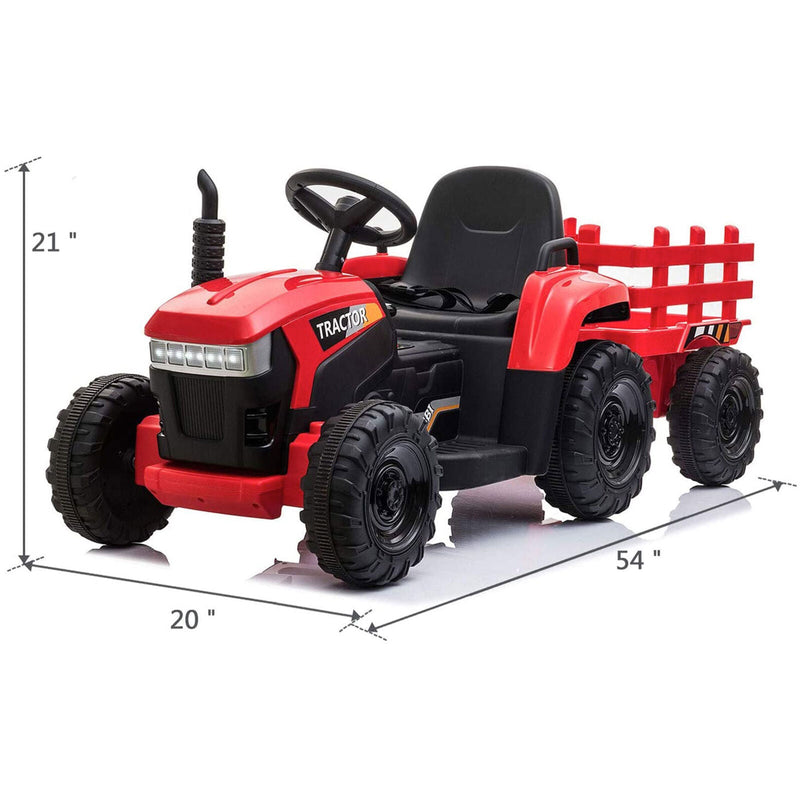TOBBI 12V Kids Electric Ride On Toy Tractor with Trailer, Red