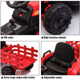 TOBBI 12V Kids Electric Ride On Toy Tractor with Trailer, Red