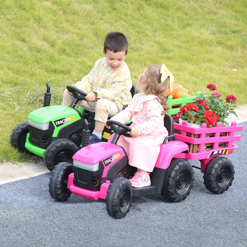 12V Battery-Powered Kids Electric Ride-On Tractor with Trailer Vehicle