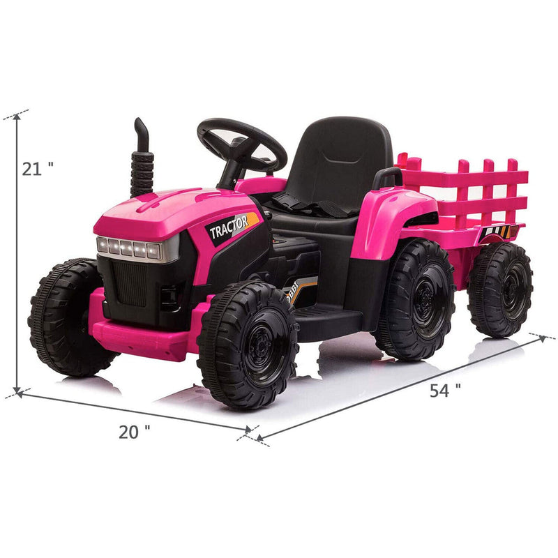 TOBBI 12V Kids Electric Ride On Tractor with Trailer in Rose Red