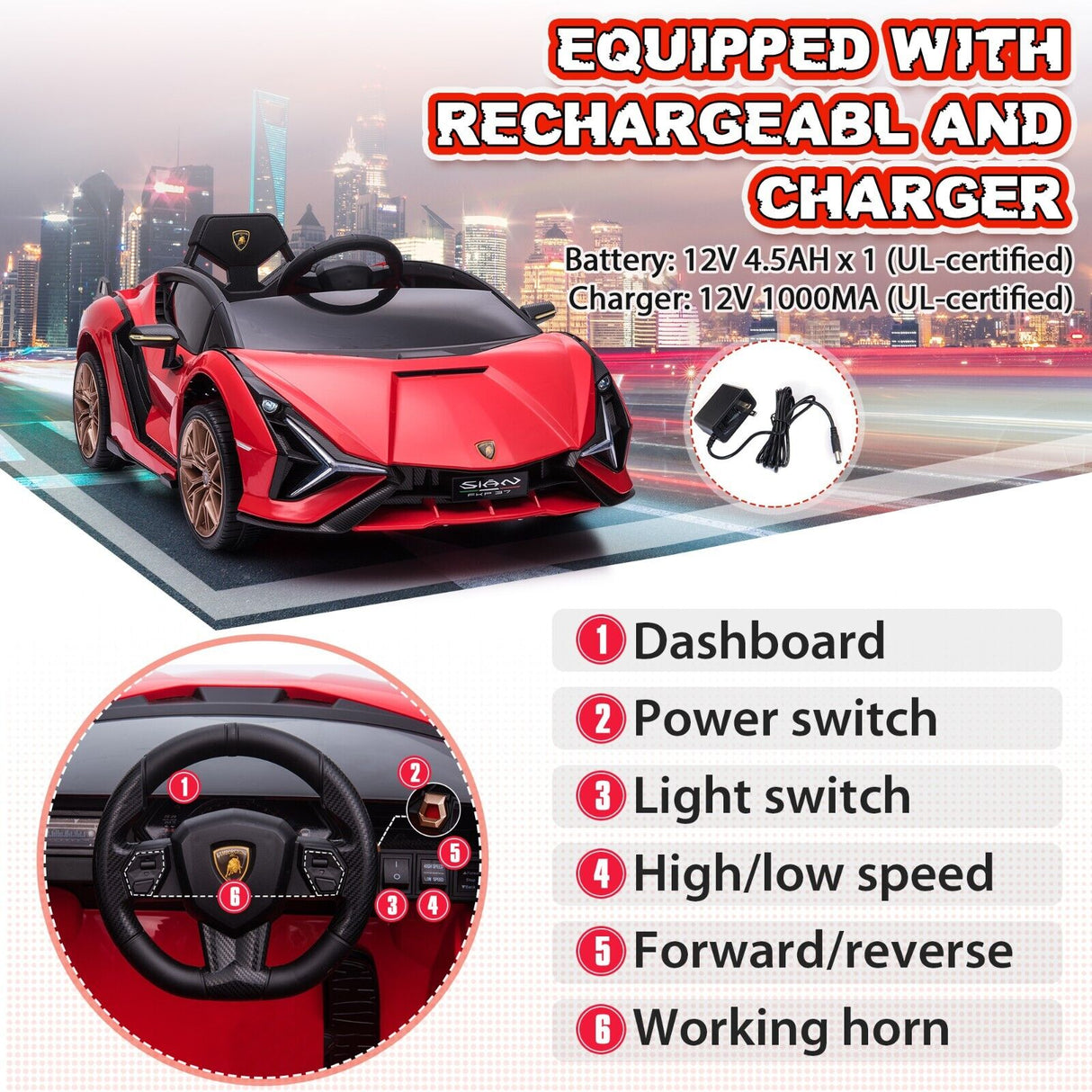 TOBBI 12V Kids Lamborghini SIAN Electric Car with Remote Control - The Perfect Ride for Young Drivers