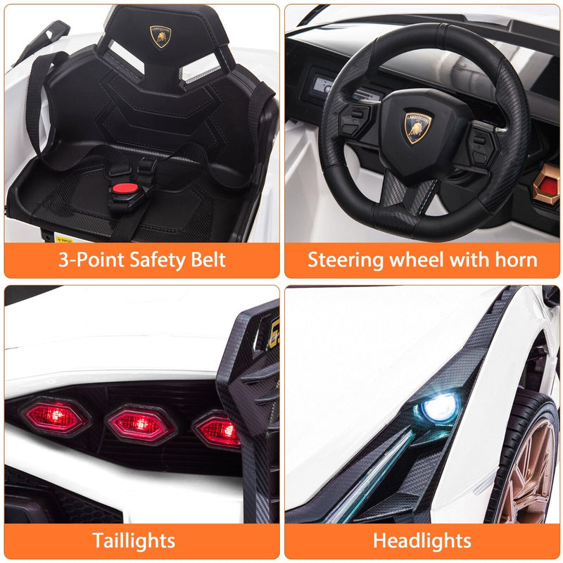 TOBBI 12V Kids Lamborghini Sian Ride-On Car with DIY Sticker Kit - Officially Licensed Electric Toy