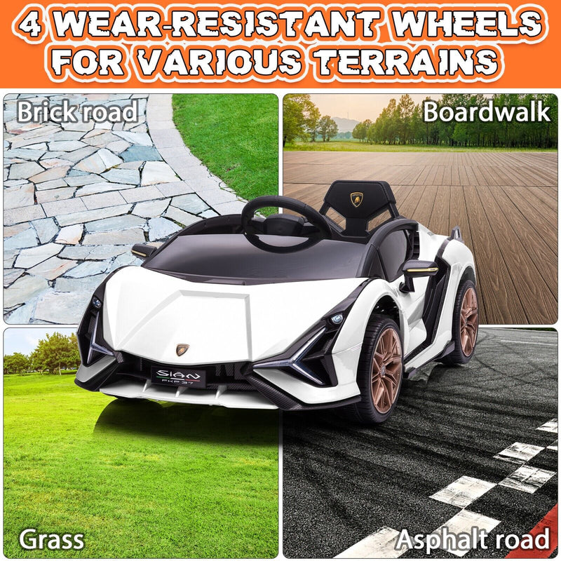 TOBBI 12V Kids Lamborghini Sian Ride-On Car with DIY Sticker Kit - Officially Licensed Electric Toy