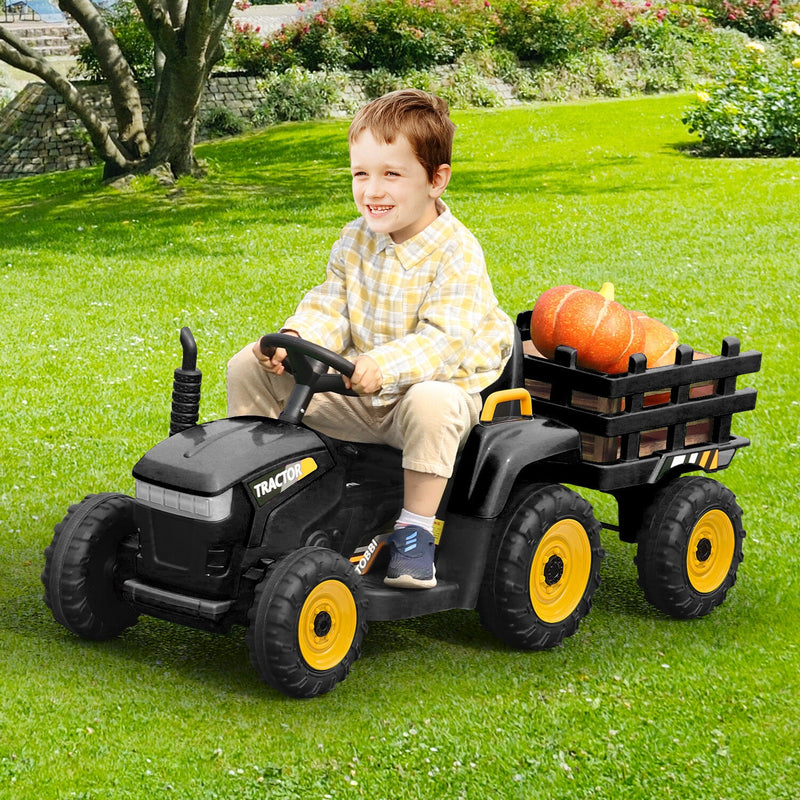 12V Electric Ride-On Kids Tractor with Battery Powered Toy Car and Trailer