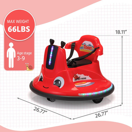 12V Electric Ride-On Snail Bumper Car with Remote Control for Toddlers