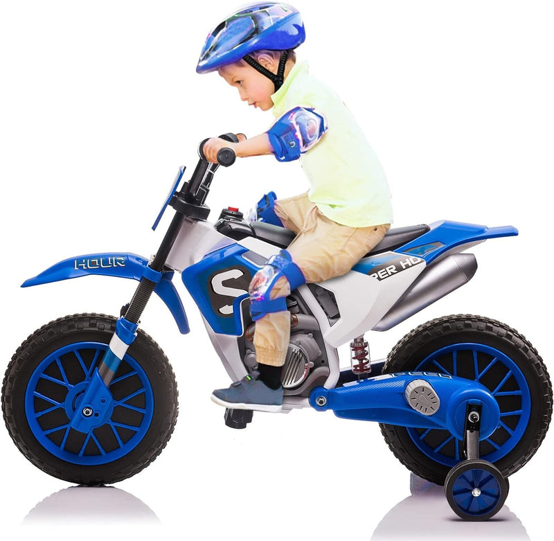 12V Kids Electric Ride-On Motorcycle with Training Wheels and 2 Speeds