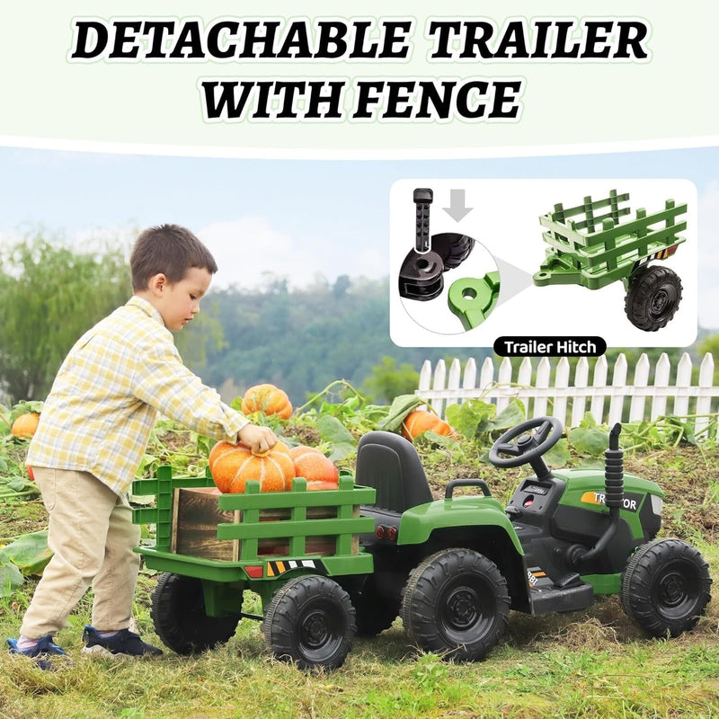 12V Battery-Powered Kids Ride-On Tractor Toy with Trailer and 35W Dual Motors
