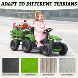 12V Battery-Powered Kids Ride-On Tractor Toy with Trailer and 35W Dual Motors