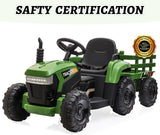 12V Battery-Powered Kids Ride-On Tractor Toy with Trailer and 35W Dual Motors