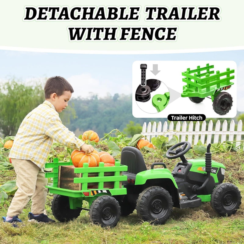 12V Battery-Powered Ride-On Tractor Toy with Trailer for Toddlers
