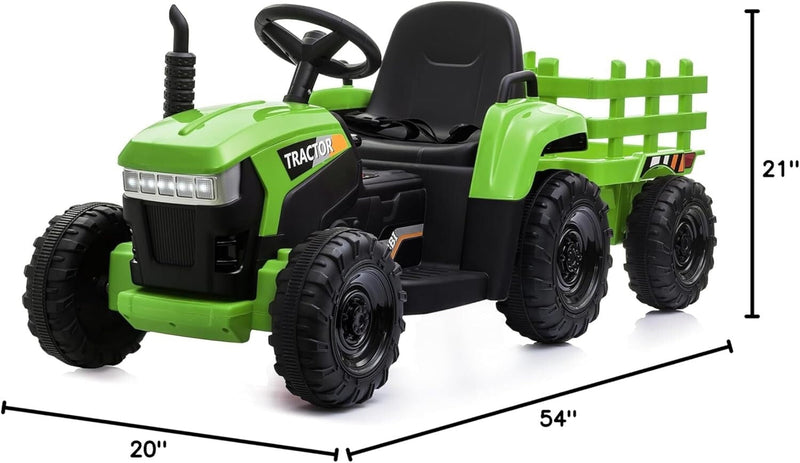 12V Battery-Powered Ride-On Tractor Toy with Trailer for Toddlers