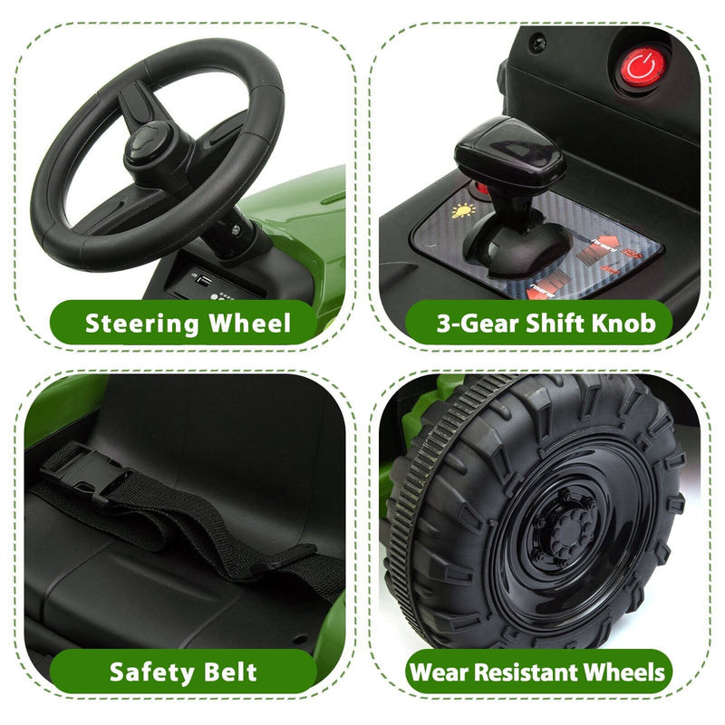 TOBBI 12V Kids Ride-On Tractor with Detachable Trailer and Illuminating Lights